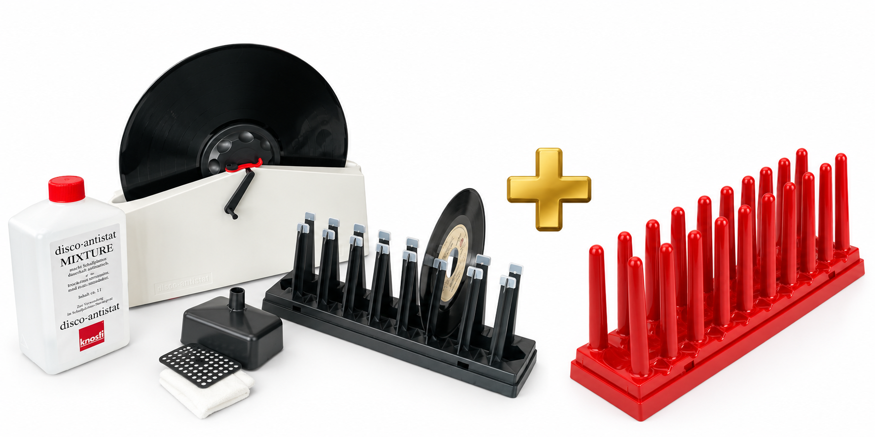 Disco-Antistat Generation II PLUS record cleaning kit + FREE drying rack in RED