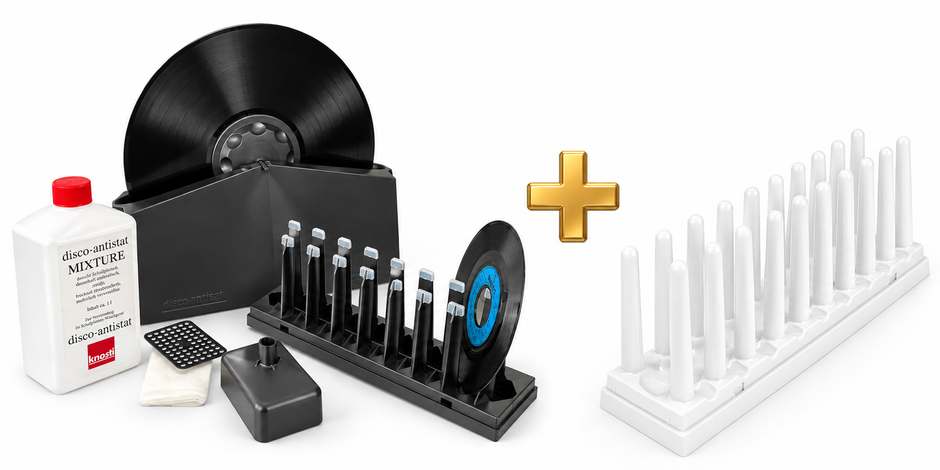 Disco-Antistat record cleaning kit + FREE drying rack in WHITE