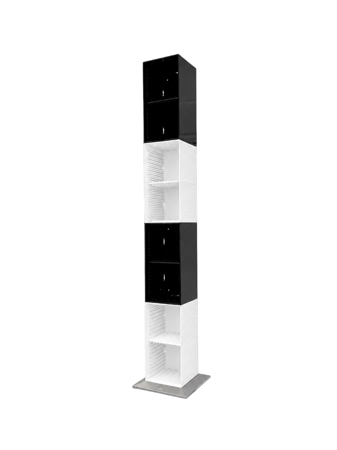 Ein Tower aus Tango-Boxen schwarz und weiß_Medienaufbewarung