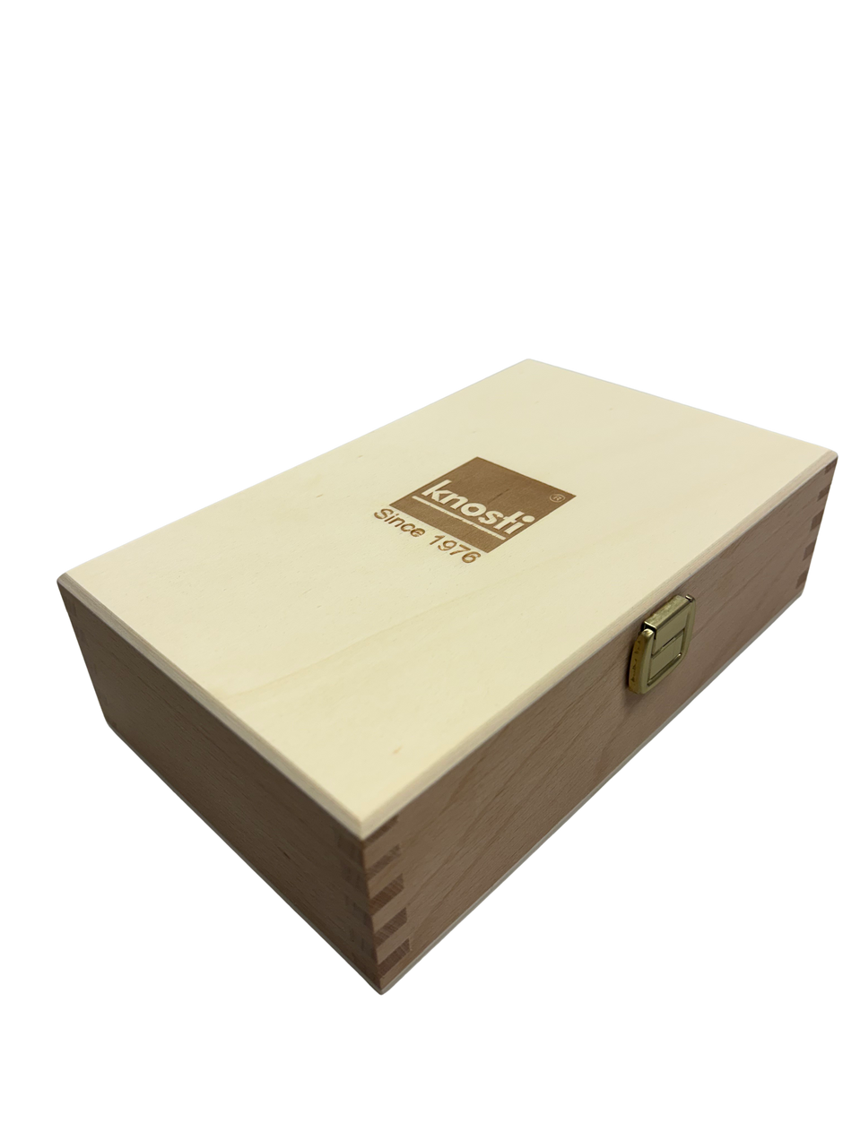 Vinyl Care Box aus Holz, geschlossen, Vinylpflege